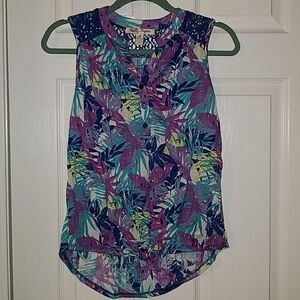 Inspire floral tropical button down knot top Sz PS